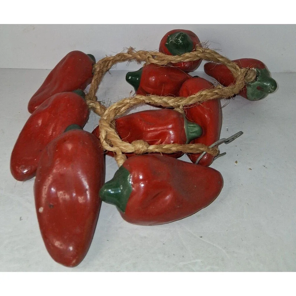 Vintage Lot Red Peppers Ceramic 3 Strands